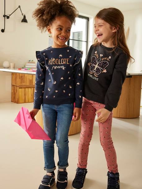 Mädchen Sweatshirt mit Volants und Schriftzug - beige bedruckt+bordeaux+nachtblau bedruckt - 11