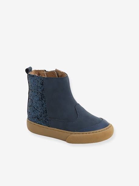 Mädchen Baby Boots mit Reißverschluss - marine glanzeffekt - 1