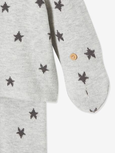 Baby Strick-Set: Leggings, Mütze & Pullover mit Fäustlingen Oeko-Tex - hellgrau meliert+rosa - 8