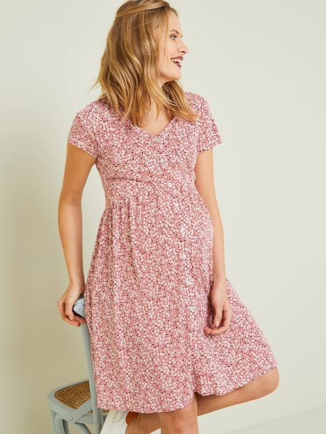 Kleid, Schwangerschaft & Stillzeit - petrol bedruckt+schwarz+ziegel bedruckt - 19