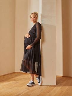 Umstandsmode-Umstandskleider-Midikleid mit Volants für Schwangerschaft & Stillzeit