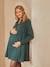 Bedrucktes Kleid für Schwangerschaft & Stillzeit, Musselin - grau+grün+schwarz punkte - 13