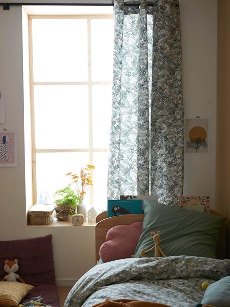 Kinderzimmer Vorhang ,,Pandafreunde' - wollweiß/grün bedruckt blätter - 5