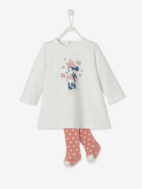Baby Set: Kleid & Strumpfhosen Disney MINNIE MAUS - wollweiß+rosa getupft - 1