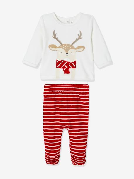 Baby Weihnachts-Schlafanzug, Samt - wollweiß - 1
