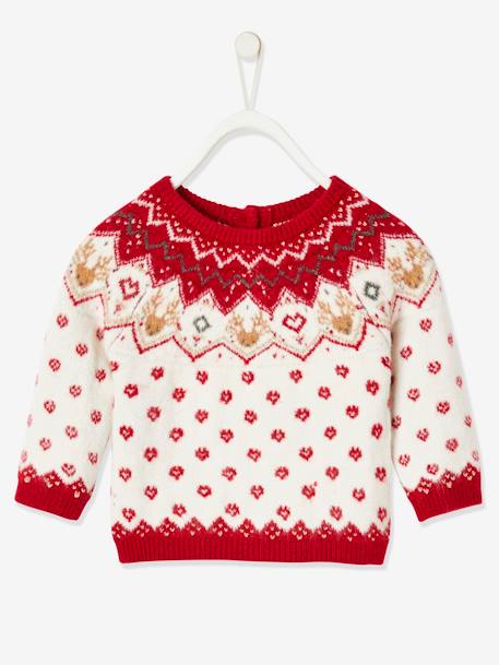 Baby Weihnachts-Pullover - wollweiß/rot - 3