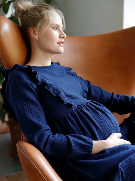 Kleid für Schwangerschaft & Stillzeit, Musselin - nachtblau - 2