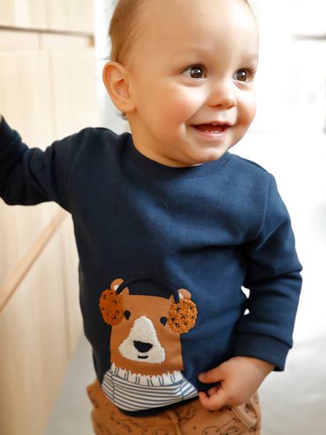 Jungen Baby Sweatshirt - beige meliert+marine - 5