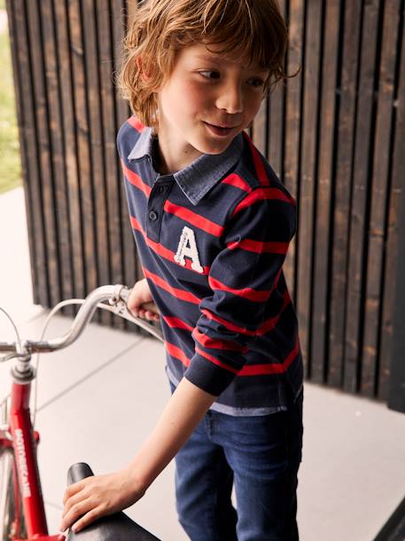 Jungen Poloshirt mit Lageneffekt Oeko Tex® - grün gestreift+nachtblau gestreift+rot gestreift - 9