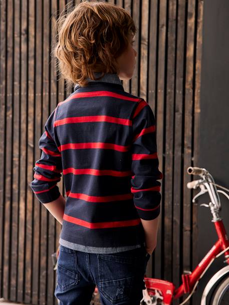 Jungen Poloshirt mit Lageneffekt Oeko Tex® - grün gestreift+nachtblau gestreift+rot gestreift - 13