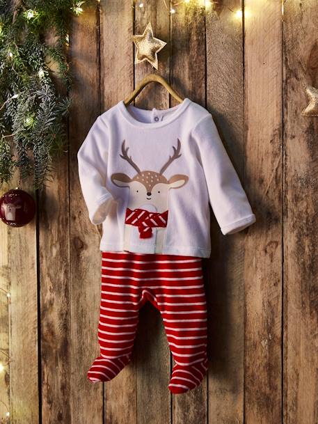 Baby Weihnachts-Schlafanzug, Samt - wollweiß - 7