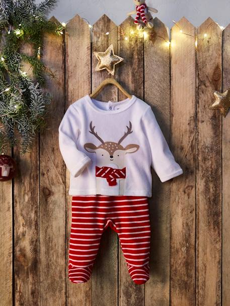 Baby Weihnachts-Schlafanzug, Samt - wollweiß - 6