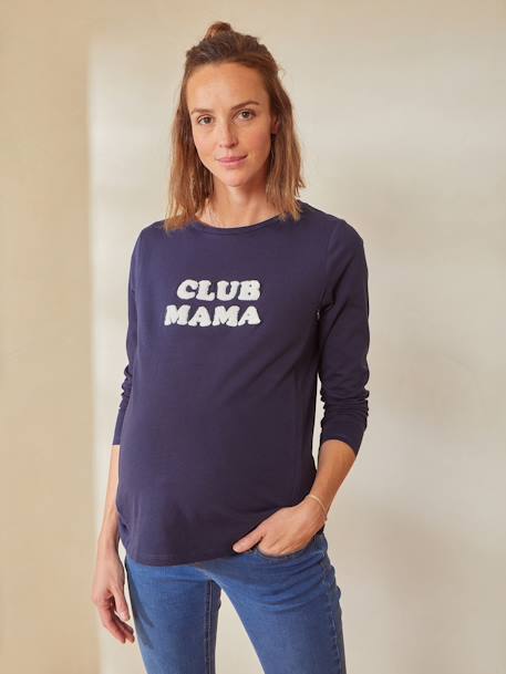 Bio-Kollektion: Shirt mit Schriftzug, Schwangerschaft & Stillzeit - blaugrau+grün - 5