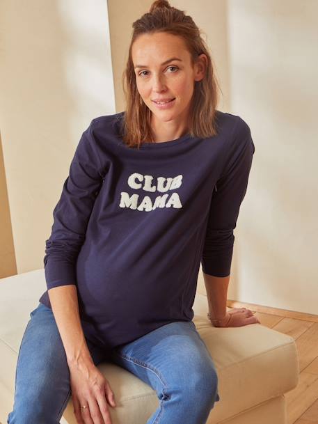Bio-Kollektion: Shirt mit Schriftzug, Schwangerschaft & Stillzeit - blaugrau+grün - 5