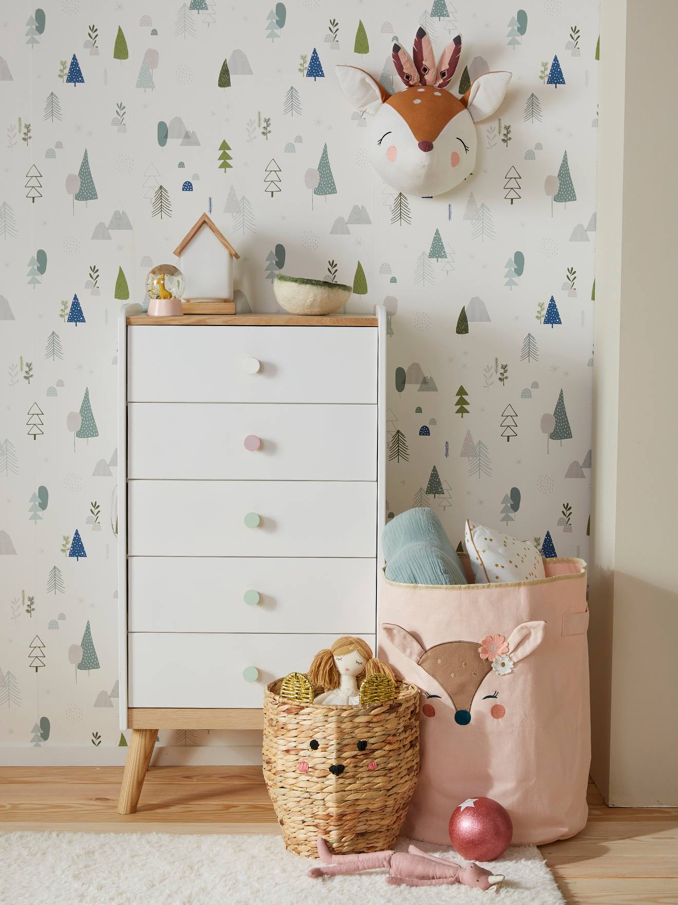 Kommode KONFETTI 5 Schubladen Kinderzimmer weiß von vertbaudet