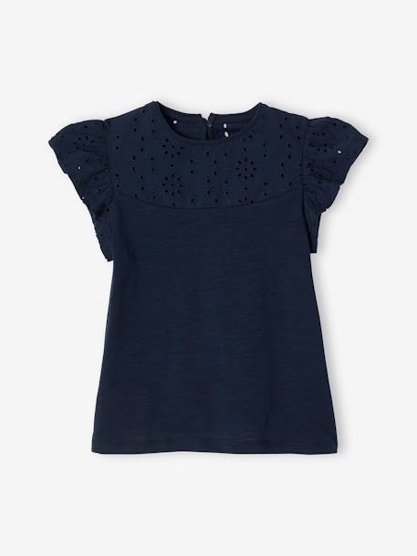 T-Shirt mit Volantärmeln und Lochstickerei Oeko Tex® - blaugrau+koralle+marine - 7
