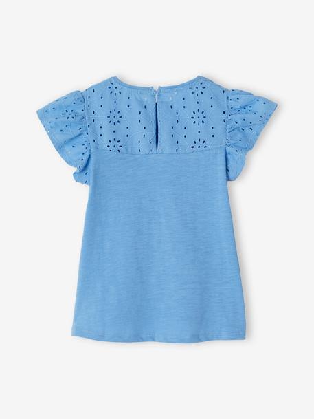 T-Shirt mit Volantärmeln und Lochstickerei Oeko Tex® - blaugrau+koralle+marine - 2