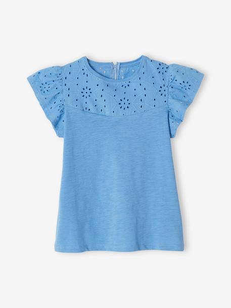 T-Shirt mit Volantärmeln und Lochstickerei Oeko Tex® - blaugrau+koralle+marine - 1