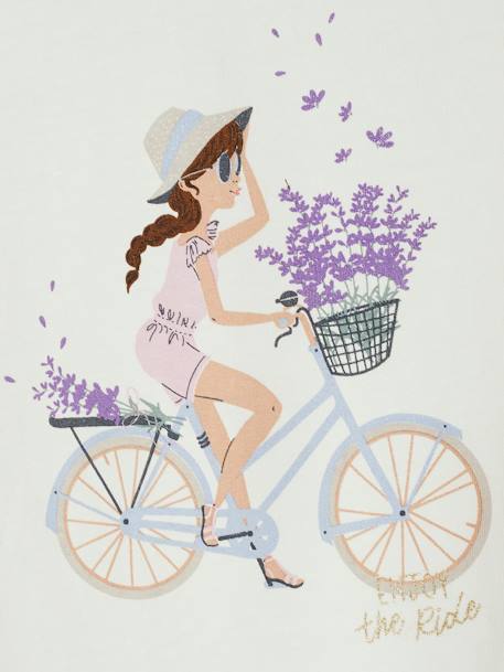 Mädchen T-Shirt - creme/sunflowers+pfirsich+pudrig rosa+weiß/fahrrad - 19
