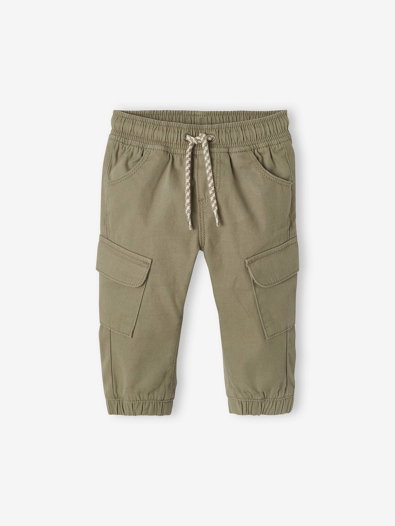 Baby Cargohose, Dehnbund mit Kordelzug khaki Gr. 74 von vertbaudet