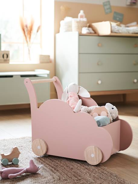 Kinderzimmer Fahrbare Spielzeugkiste „Wolke“ - grau+grün+rosa+weiß - 10