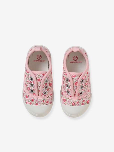 Mädchen Baby Stoff-Sneakers mit Gummizug - blau bedruckt/herzen+rosa blumen+salbeigrün - 9