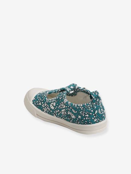 Mädchen Baby Stoff-Ballerinas - grün bedruckt+pfirsich+weiß lochstickerei - 3