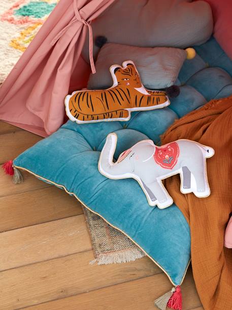 2er-Pack Kinder Kissen „India“, Tiere - grau elefant+senfgelb tiger - 4