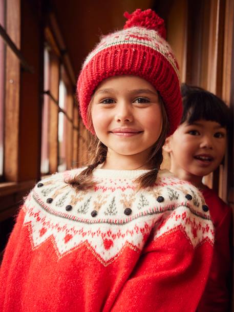 Mädchen Weihnachts-Pullover - rot - 1