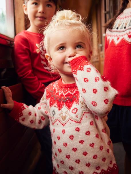 Baby Weihnachts-Pullover - wollweiß/rot - 2