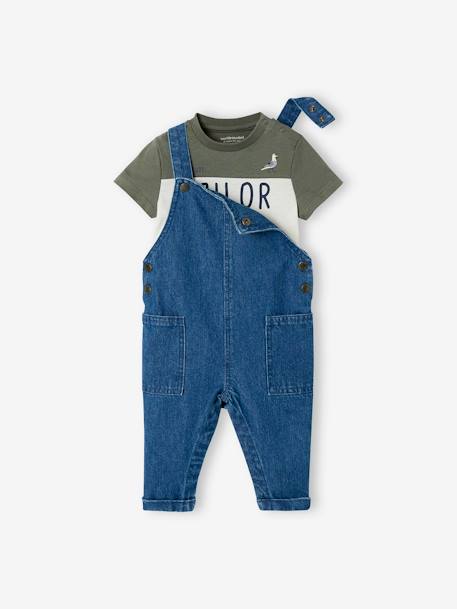 Baby-Set: Latzhose & T-Shirt - bleached+dark blue - 11