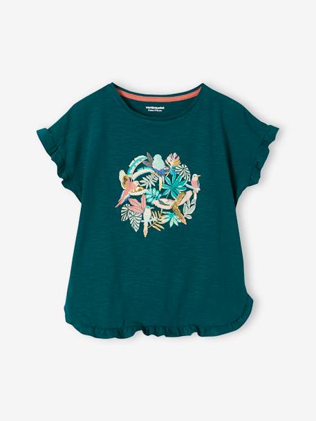 Mädchen T-Shirt mit Pailletten-Print und Volants Oeko-Tex - altrosa+aqua+grün+hellrosa - 10