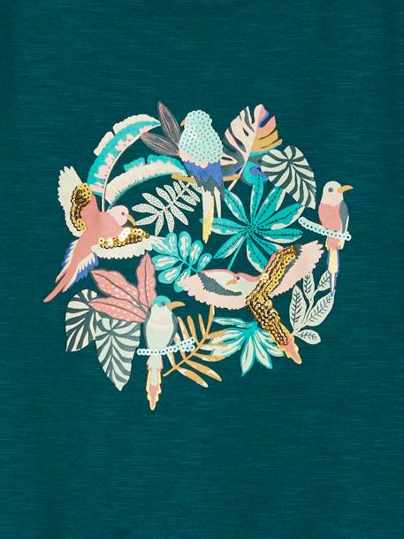 Mädchen T-Shirt mit Pailletten-Print und Volants Oeko-Tex - altrosa+aqua+grün+hellrosa - 12