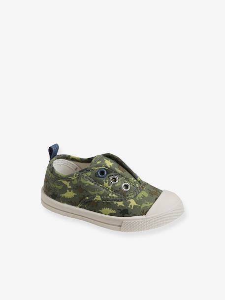 Jungen Baby Stoff-Sneakers mit Gummizug - grün bedruckt - 1