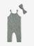 Mädchen Baby-Set: Overall & Haarband Oeko-Tex - graugrün/braun+nachtblau+weiß geblümt - 6
