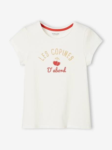 Mädchen T-Shirt, Message-Print BASIC Oeko-Tex - gelb+koralle+marine+rosa+weiß - 15