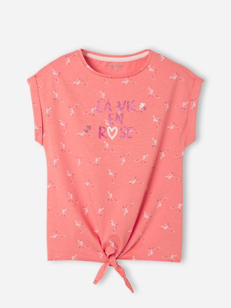Mädchen T-Shirt mit Glitzerherzen - rosa bedruckt+weiß bedruckt - 1