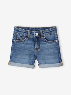 Maedchenkleidung-Mädchen Jeansshorts mit Umschlag BASIC Oeko-Tex, Bundweite verstellbar