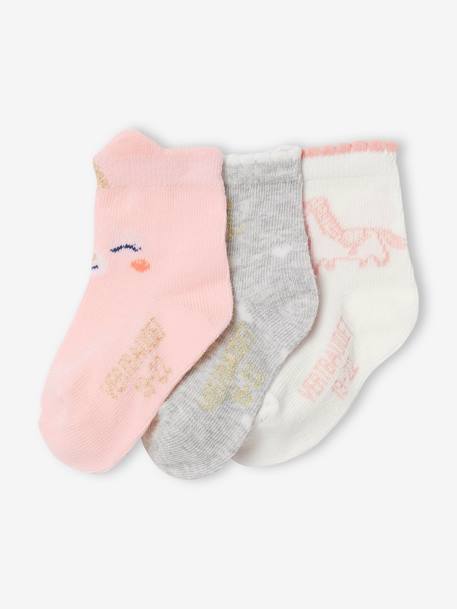 3er-Pack Mädchen Baby Socken mit Einhorn Oeko-Tex - pack zartrosa/grau - 1