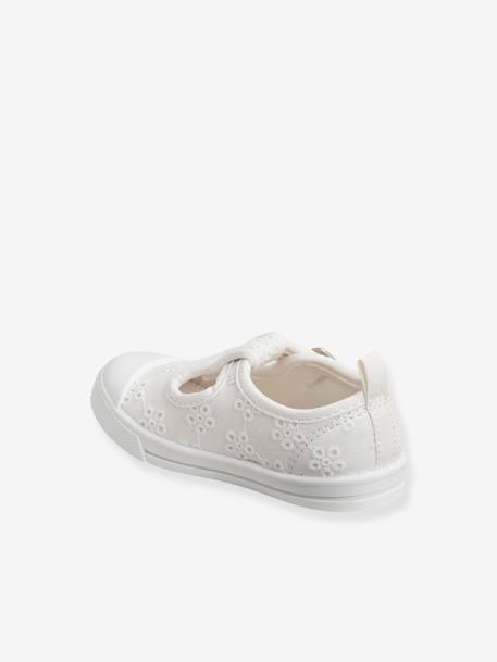 Mädchen Baby Stoff-Ballerinas - grün bedruckt+pfirsich+weiß lochstickerei - 22