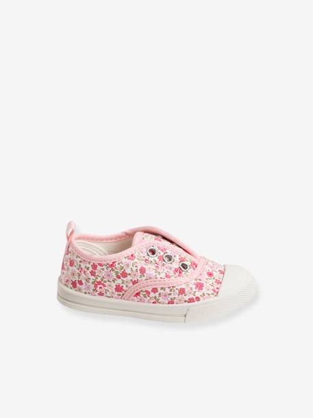 Mädchen Baby Stoff-Sneakers mit Gummizug - blau bedruckt/herzen+rosa blumen+salbeigrün - 7
