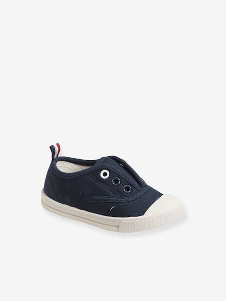 Jungen Baby Stoff-Sneakers mit Gummizug - dunkelblau+grün bedruckt - 1