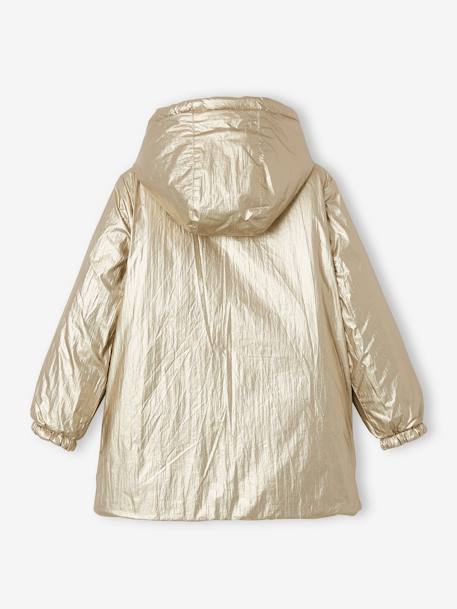 Wendbare Mädchen Regenjacke mit Wattierung aus Recycling-Polyester - gold gestreift - 6
