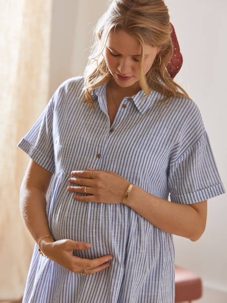 Blusenkleid für Schwangerschaft & Stillzeit - blau/weiß gestreift+karamell - 5
