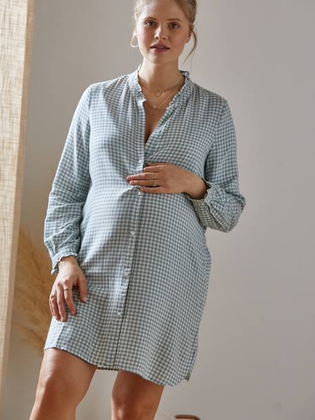 Nachthemd für Schwangerschaft und Stillzeit  Oeko-Tex® - graugrün/weiß kariert - 2