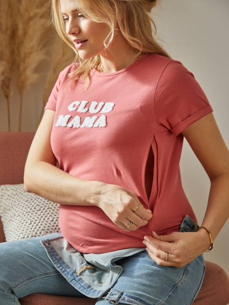 Bio-Kollektion: T-Shirt für Schwangerschaft & Stillzeit ,,Club Mama“ - anthrazit+blau+braun+braun+rosa - 15