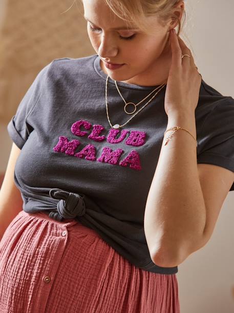 Bio-Kollektion: T-Shirt für Schwangerschaft & Stillzeit „Club Mama“ - anthrazit+blau+rosa+Terrakotta - 4