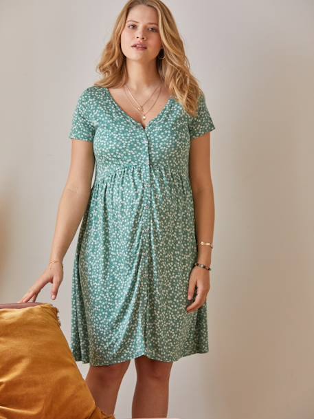Kleid, Schwangerschaft & Stillzeit - grün bedruckt+hellblau geblümt+petrol bedruckt+schwarz+ziegel bedruckt - 4