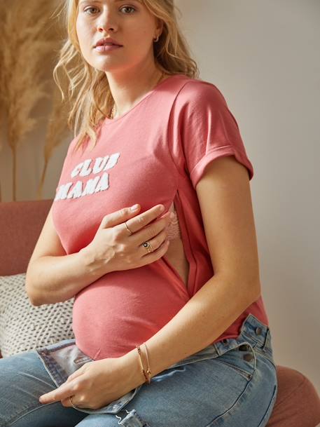Bio-Kollektion: T-Shirt für Schwangerschaft & Stillzeit ,,Club Mama“ - anthrazit+blau+braun+braun+rosa - 20