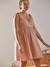 Kurzes Baumwollkleid für Schwangerschaft & Stillzeit - beige bedruckt+rosa - 10